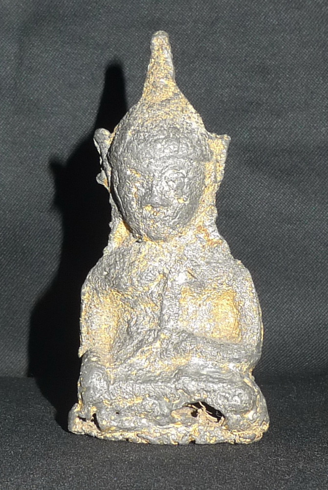 Ayutthaya Buddha amulet w/ hole for relic inside 	
