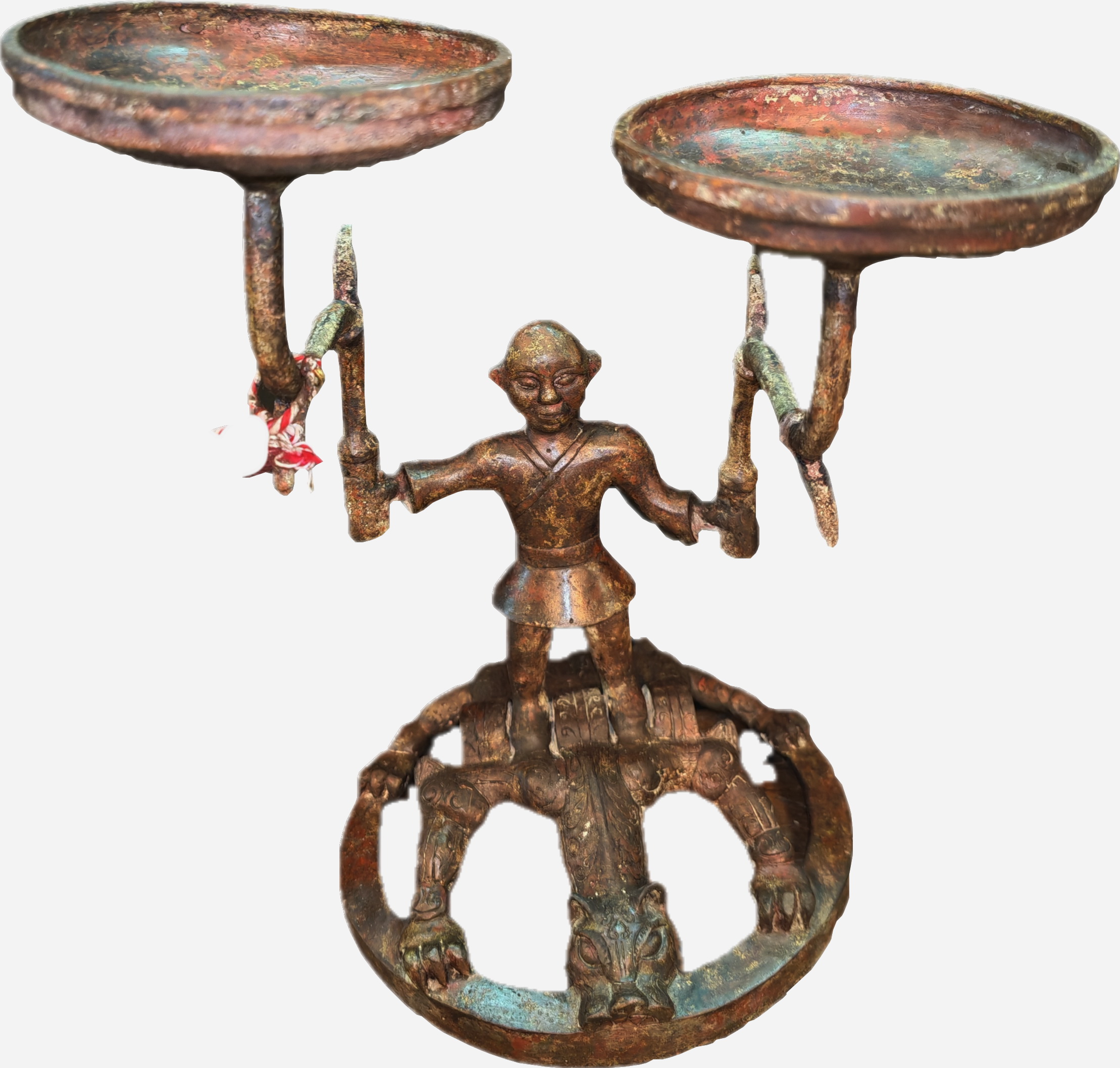 Kind of oil lamp w. monk and tiger